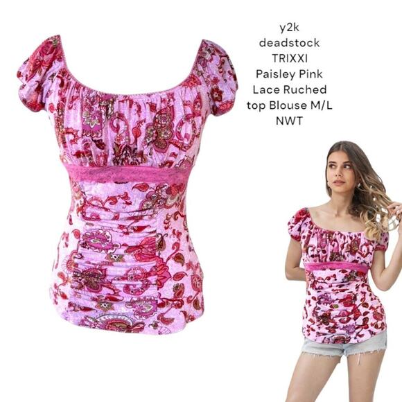 Y2K dead stock trixxi Pink‎ paisley top M/L nwt. - Picture 1 of 7